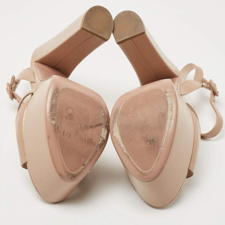 Pre Owned Prada Beige Patent Leather Ankle Strap Sandals Size 37.5