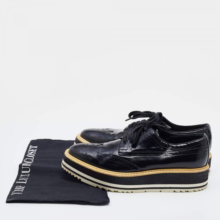 Pre Owned Prada Black Patent Leather Brogues Platform Derby Size 37