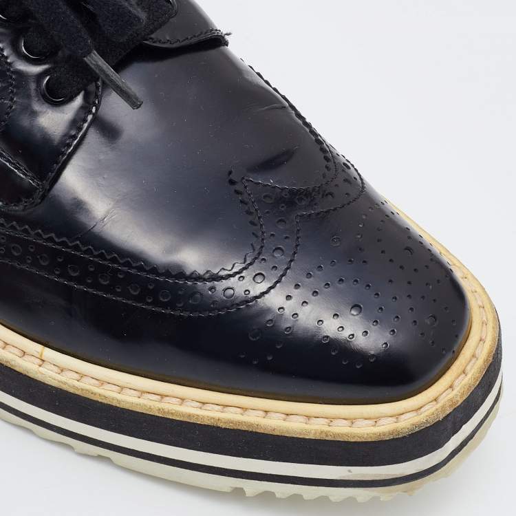 Pre Owned Prada Black Patent Leather Brogues Platform Derby Size 37