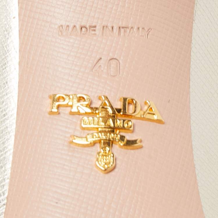 Pre Owned Prada Gold Textured Leather Pointed Toe Pumps Size 40