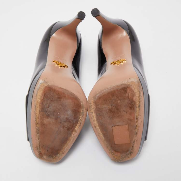 Pre Owned Prada Black Patent Leather Open Toe Platform Pumps Size 39