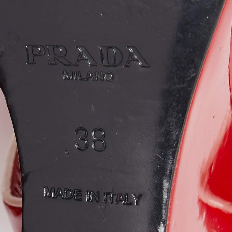 Pre Owned Prada Red Patent Leather Ankle Strap Wedge Sandals Size 38