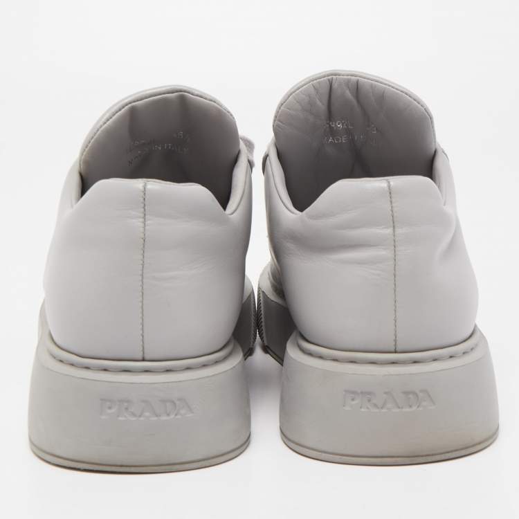 Pre Owned Prada Grey Leather Low Top Sneakers Size 38.5