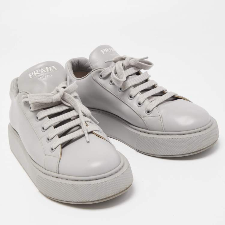 Pre Owned Prada Grey Leather Low Top Sneakers Size 38.5