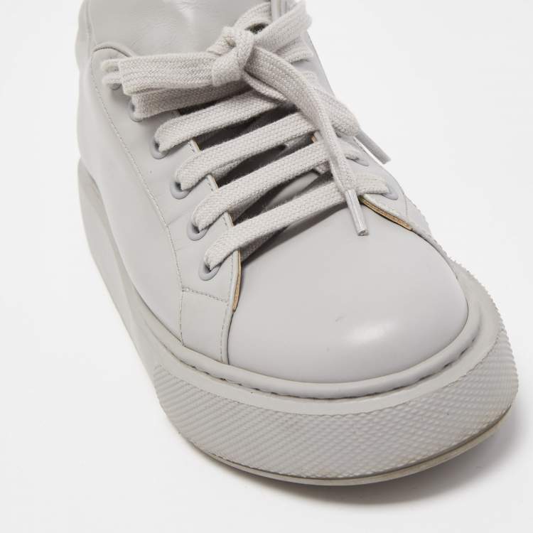 Pre Owned Prada Grey Leather Low Top Sneakers Size 38.5