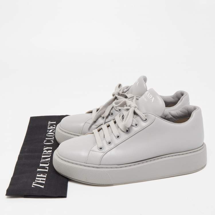 Pre Owned Prada Grey Leather Low Top Sneakers Size 38.5