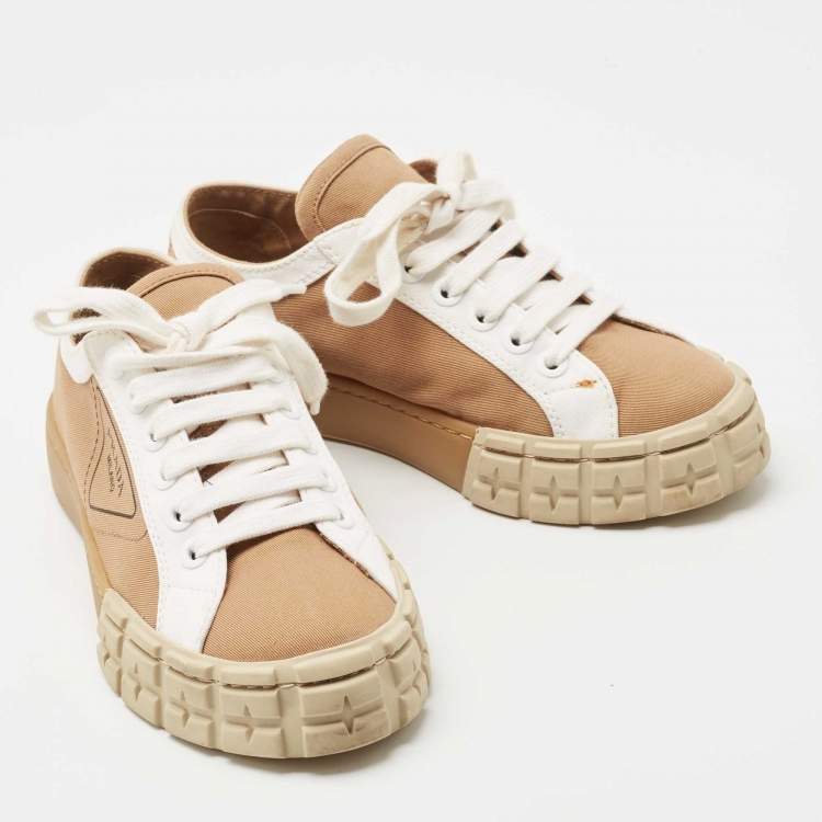 Pre Owned Prada Brown/White Canvas Low Top Sneakers Size 38