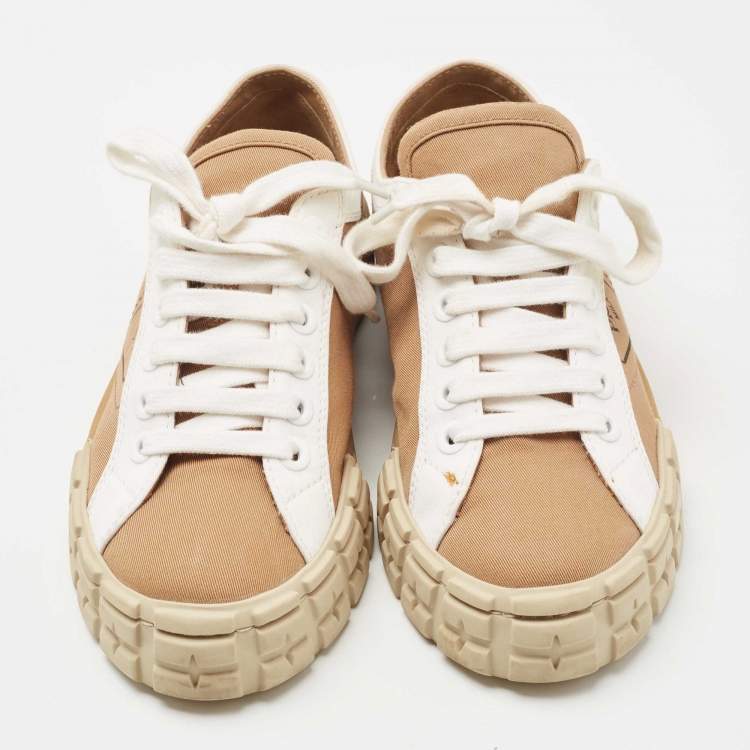 Pre Owned Prada Brown/White Canvas Low Top Sneakers Size 38