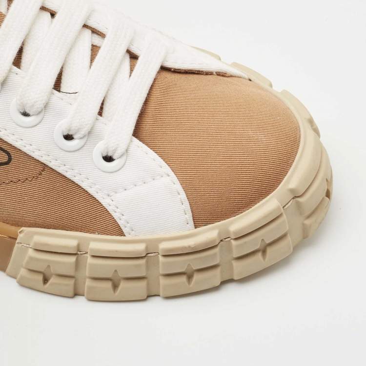 Pre Owned Prada Brown/White Canvas Low Top Sneakers Size 38