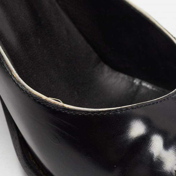 Pre Owned Prada Black Leather Round Toe Pumps Size 38.5