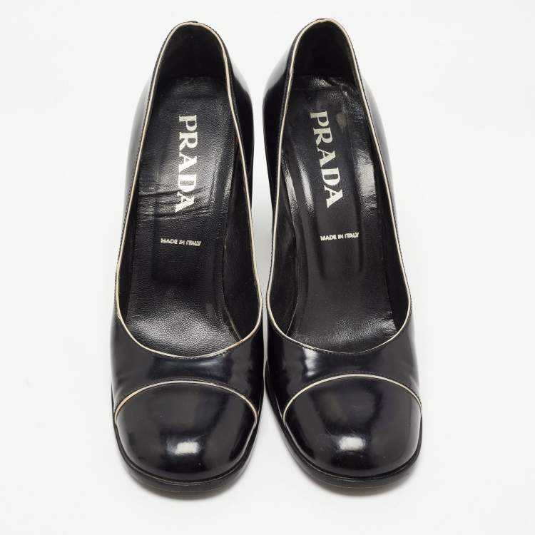 Pre Owned Prada Black Leather Round Toe Pumps Size 38.5