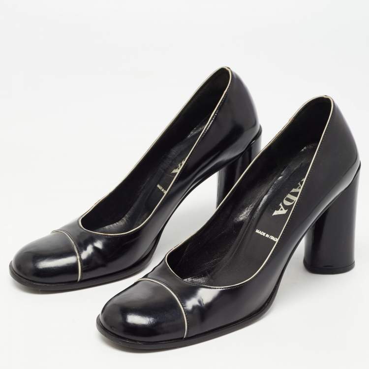 Pre Owned Prada Black Leather Round Toe Pumps Size 38.5