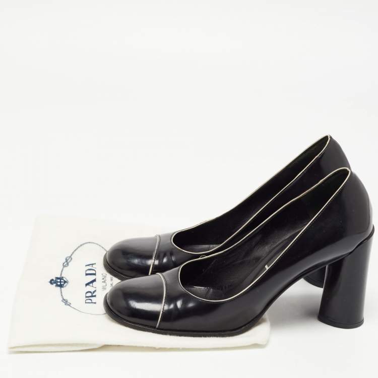 Pre Owned Prada Black Leather Round Toe Pumps Size 38.5