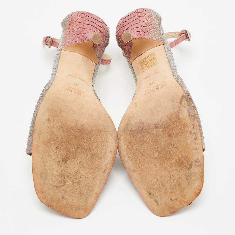 Pre Owned Prada Pink Python Leather Ankle Strap Sandals Size 38