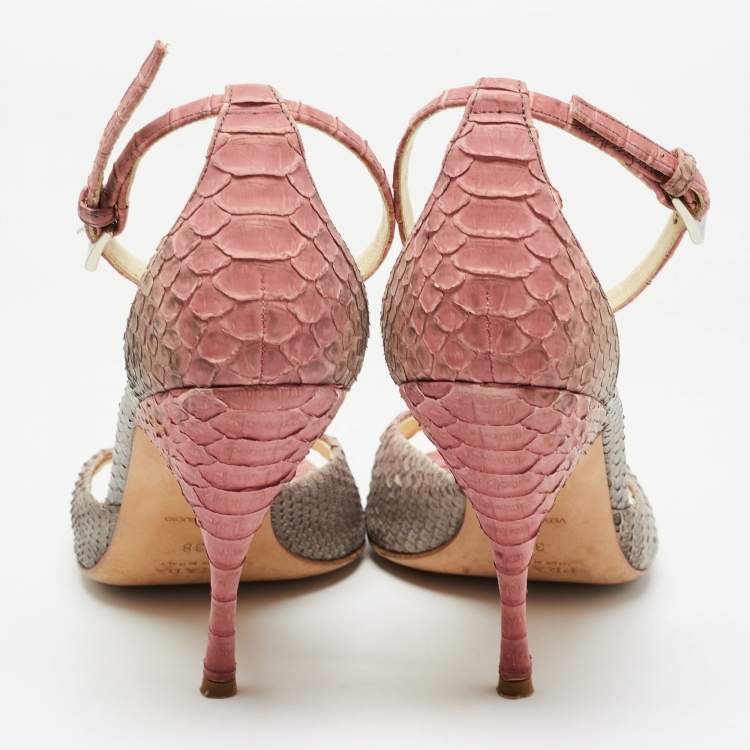 Pre Owned Prada Pink Python Leather Ankle Strap Sandals Size 38