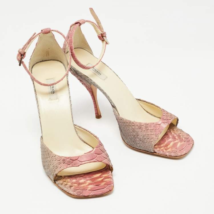 Pre Owned Prada Pink Python Leather Ankle Strap Sandals Size 38