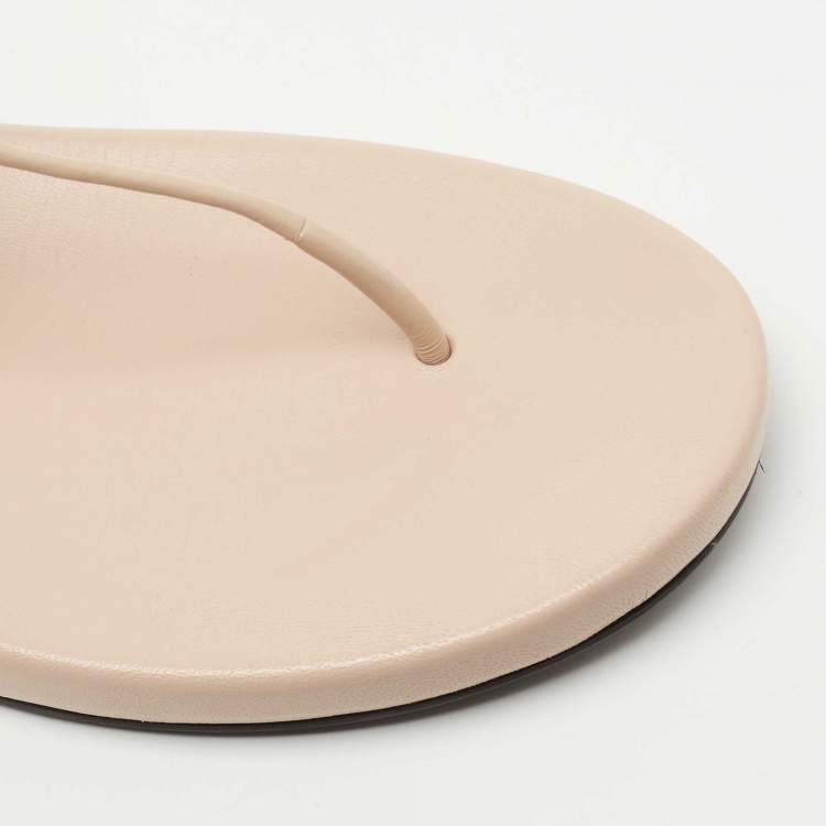 Pre Owned Prada Beige Patent T strap Flat Sandals Size 38