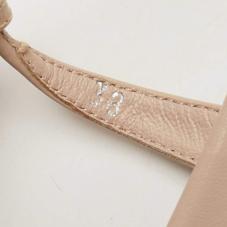 Pre Owned Prada Beige Patent T strap Flat Sandals Size 38