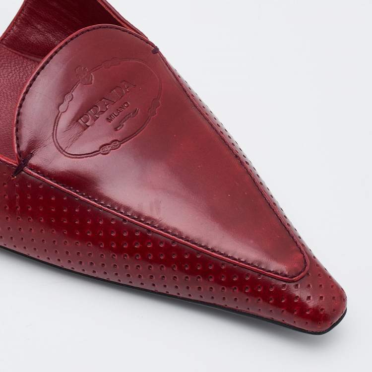 Pre Owned Prada Red Perforated Leather Pointed Toe Slingback Pumps Size 37.5