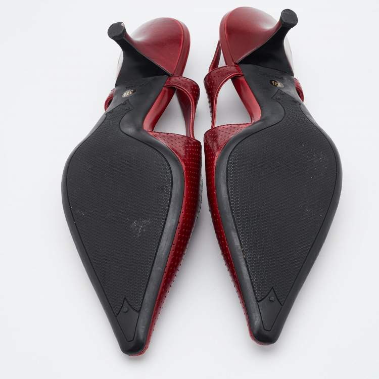 Pre Owned Prada Red Perforated Leather Pointed Toe Slingback Pumps Size 37.5
