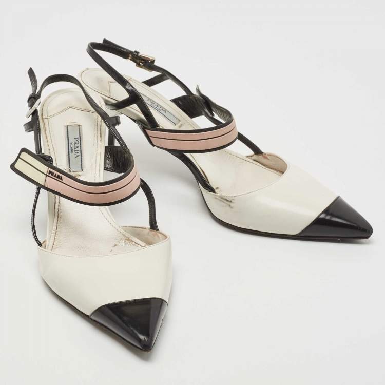 Pre Owned Prada Tricolor Leather and Rubber Slingback Pumps Size 39