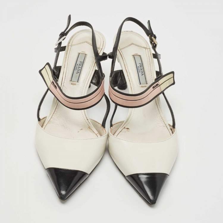 Pre Owned Prada Tricolor Leather and Rubber Slingback Pumps Size 39