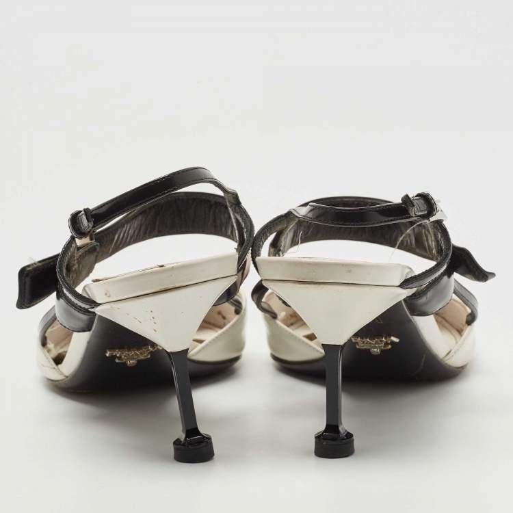 Pre Owned Prada Tricolor Leather and Rubber Slingback Pumps Size 39