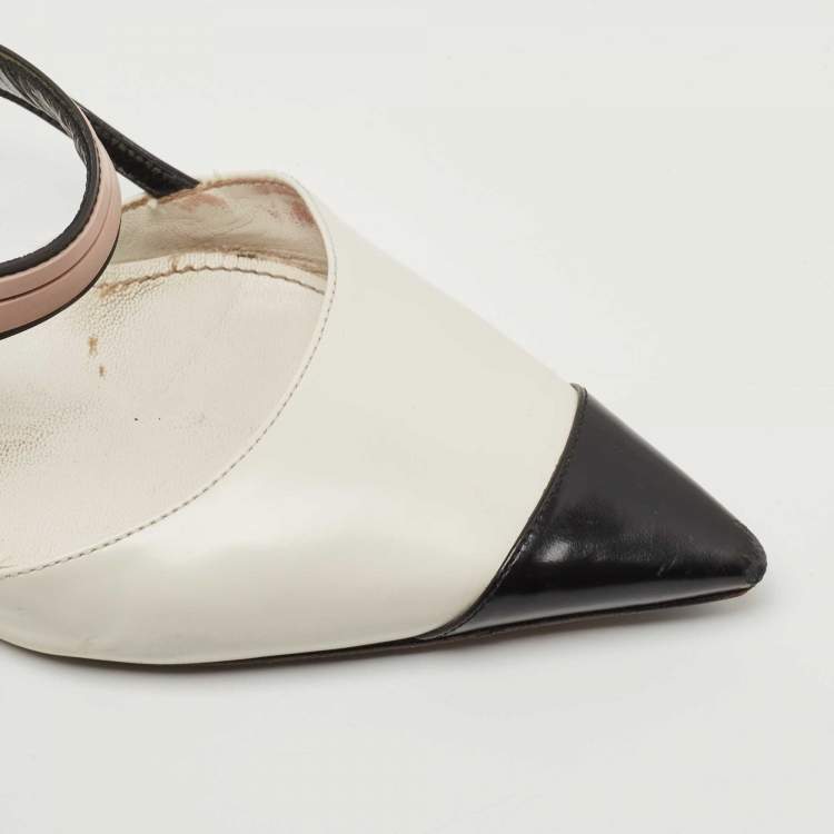Pre Owned Prada Tricolor Leather and Rubber Slingback Pumps Size 39