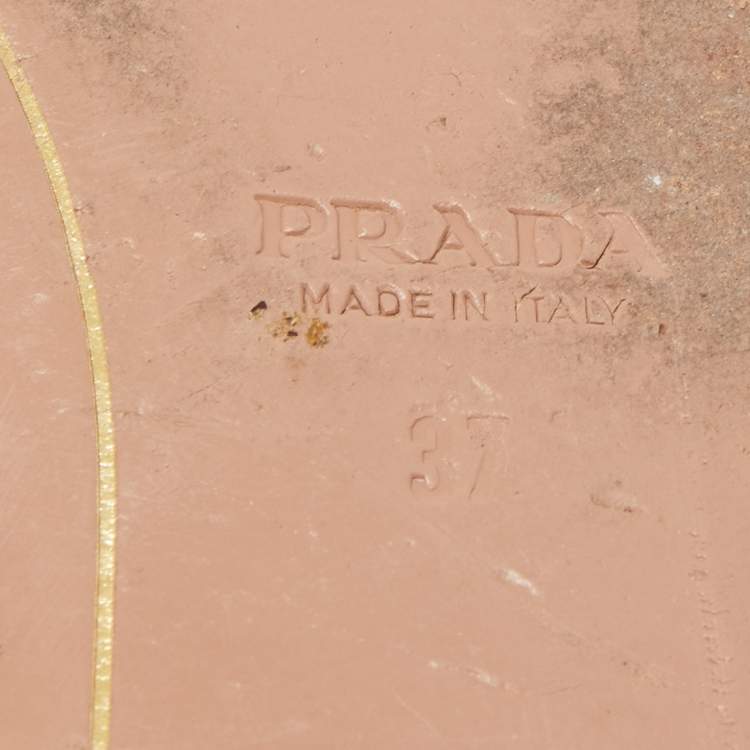 Pre Owned Prada Brown/Beige Python Crystal Embellished Flat Slides Size 37