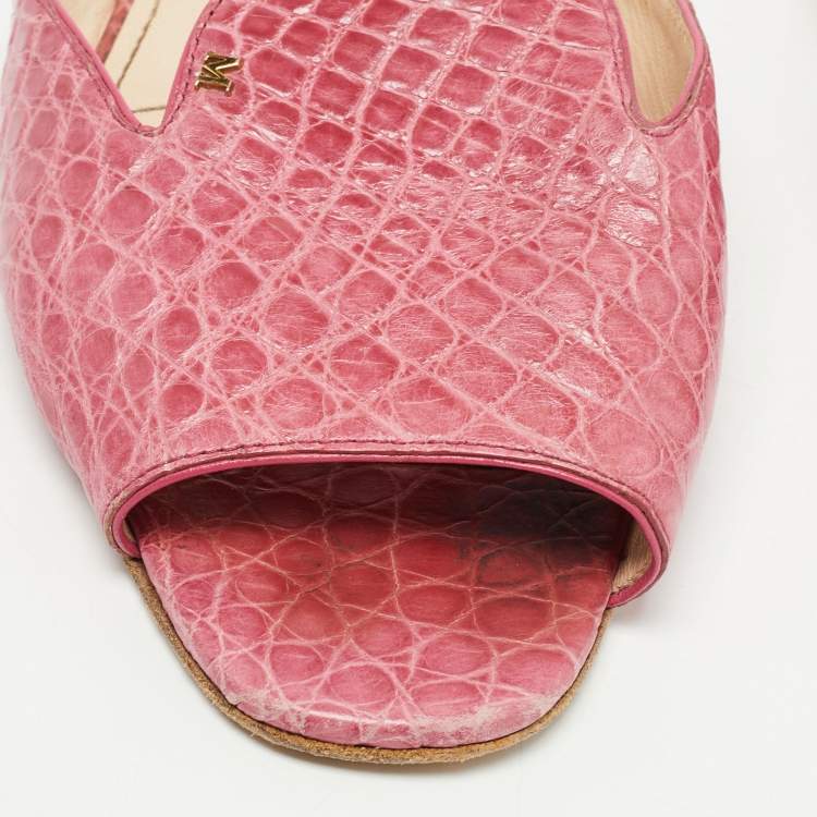 Pre Owned Prada Pink Croc Embossed Leather Flat Slides Size 37.5