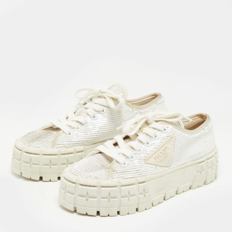 Prada White Sequins Double Platform Sneakers Size 38 Prada | TLC