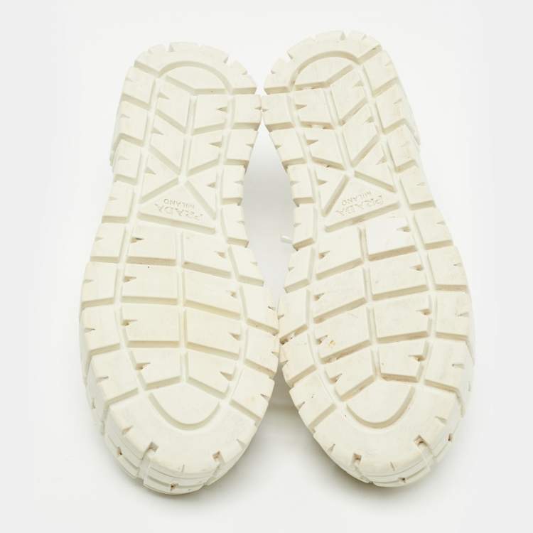 Pre Owned Prada White Sequins Double Wheel Platform Sneakers Size 38