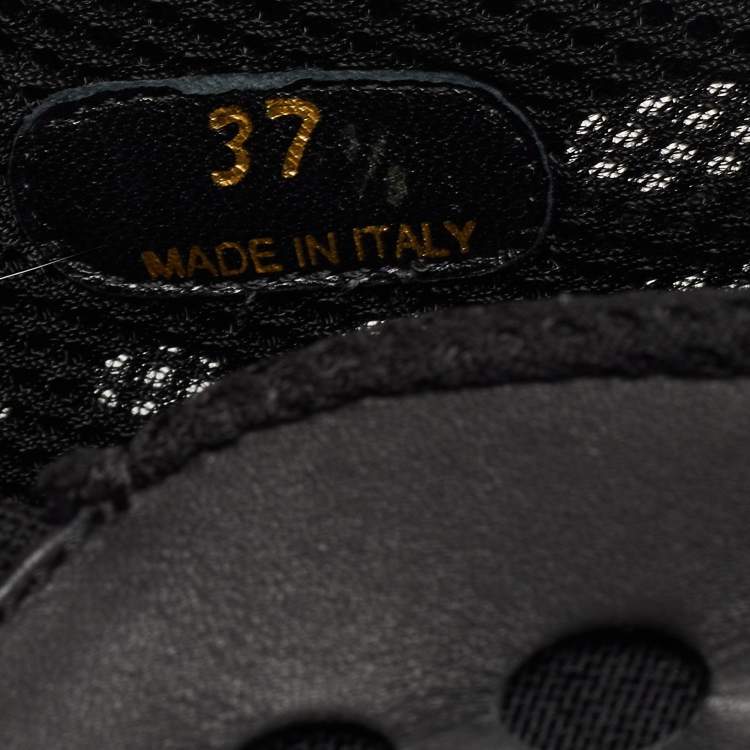 Pre Owned Prada Black Laser Cut Leather Crystal Embellished Slip On Sneakers Size 37.5