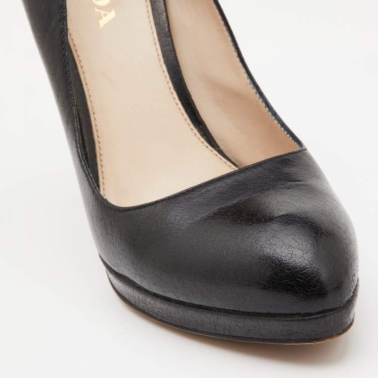 Pre Owned Prada Black Leather Platform Pumps Size 39.5