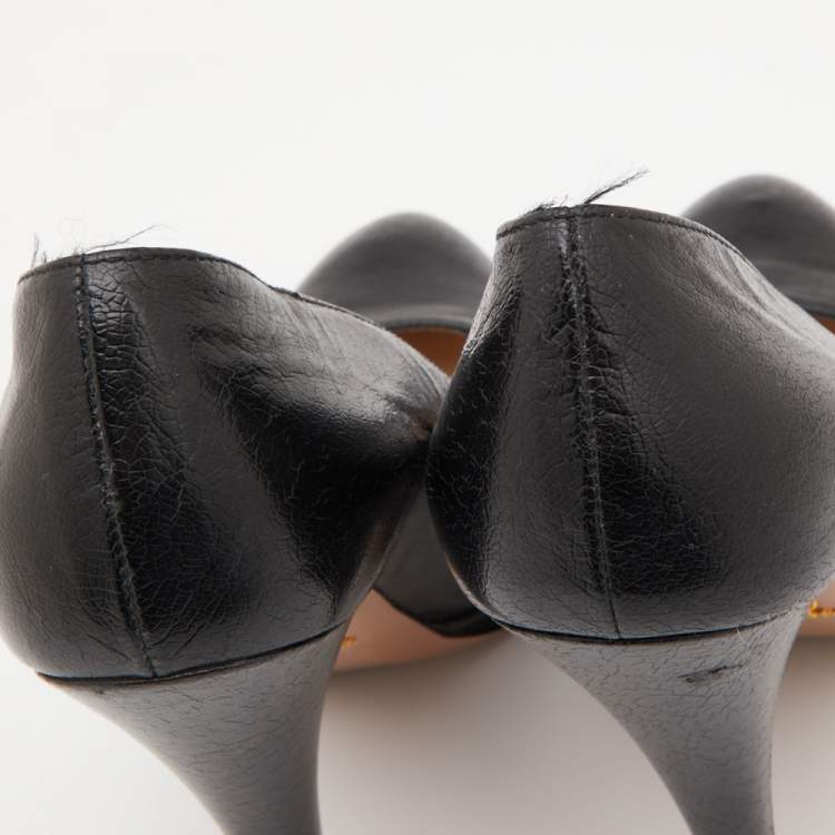 Pre Owned Prada Black Leather Platform Pumps Size 39.5