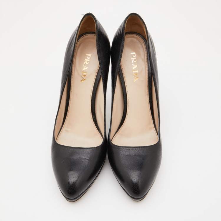 Pre Owned Prada Black Leather Platform Pumps Size 39.5