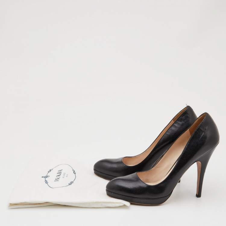 Pre Owned Prada Black Leather Platform Pumps Size 39.5