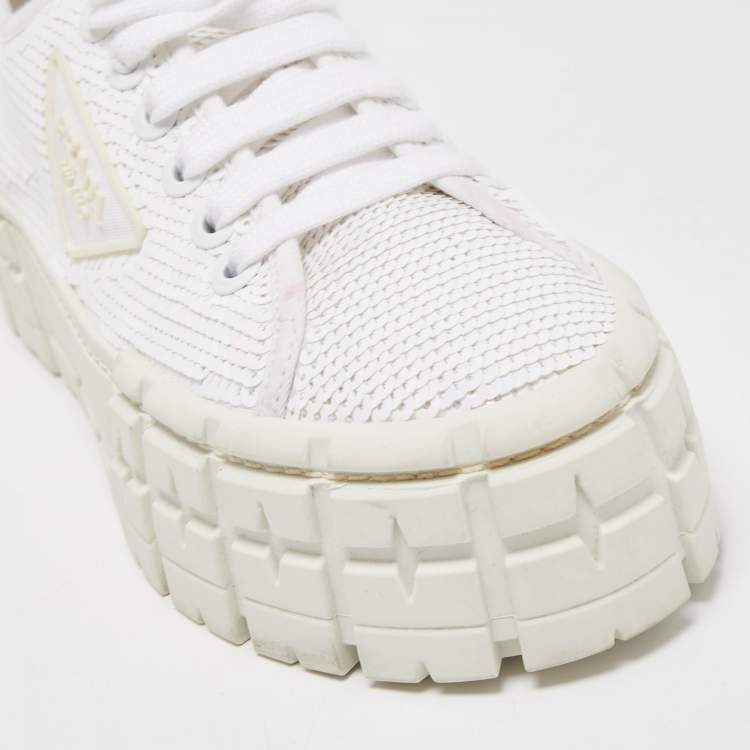 Pre Owned Prada White Sequins Low Top Sneakers Size 38