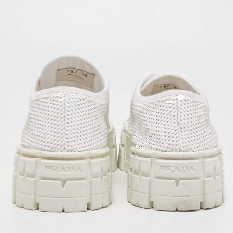 Pre Owned Prada White Sequins Low Top Sneakers Size 38