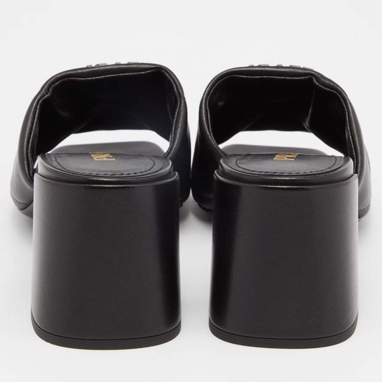 Pre Owned Prada Black Quilted Leather Logo Slide Sandals Size 38