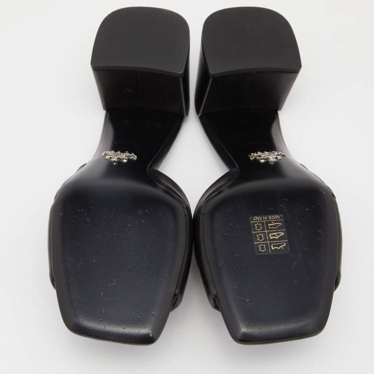 Pre Owned Prada Black Quilted Leather Logo Slide Sandals Size 38