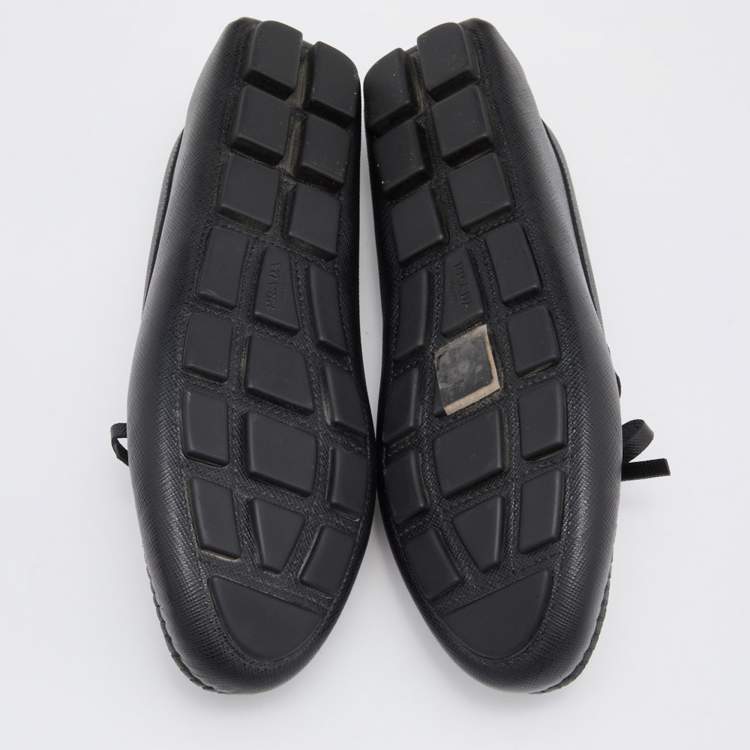 Pre Owned Prada Black Saffiano Leather Bow Detail Loafers Size 36