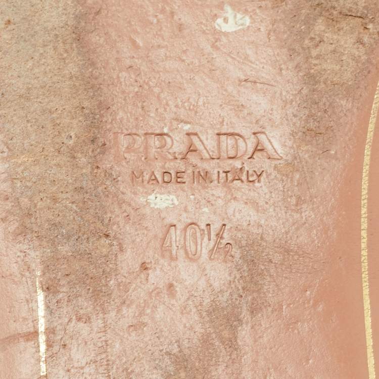 Pre Owned Prada Silver Leather Crystal Embellished Flat Slides Size 40.5