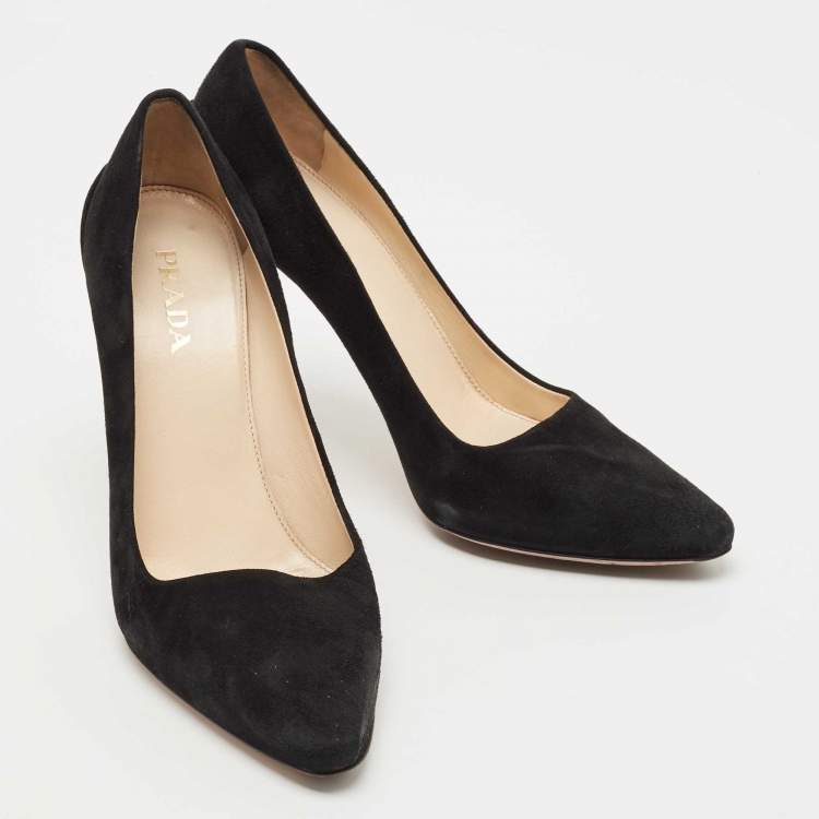 Pre Owned Prada Black Suede Pointed Toe Pumps Size 38.5