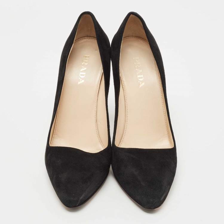 Pre Owned Prada Black Suede Pointed Toe Pumps Size 38.5