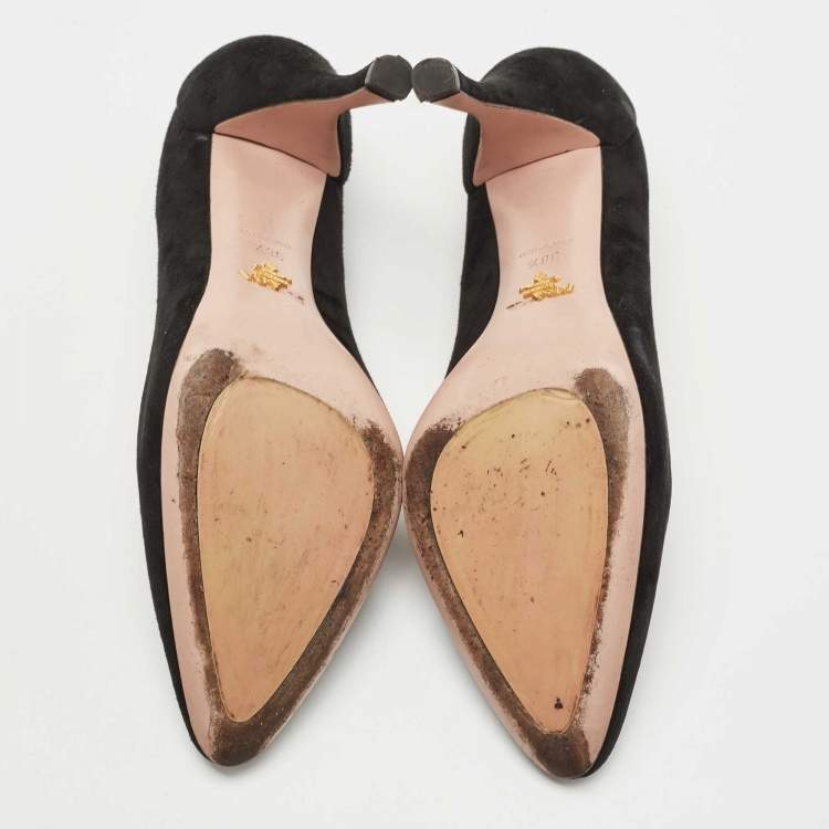 Pre Owned Prada Black Suede Pointed Toe Pumps Size 38.5
