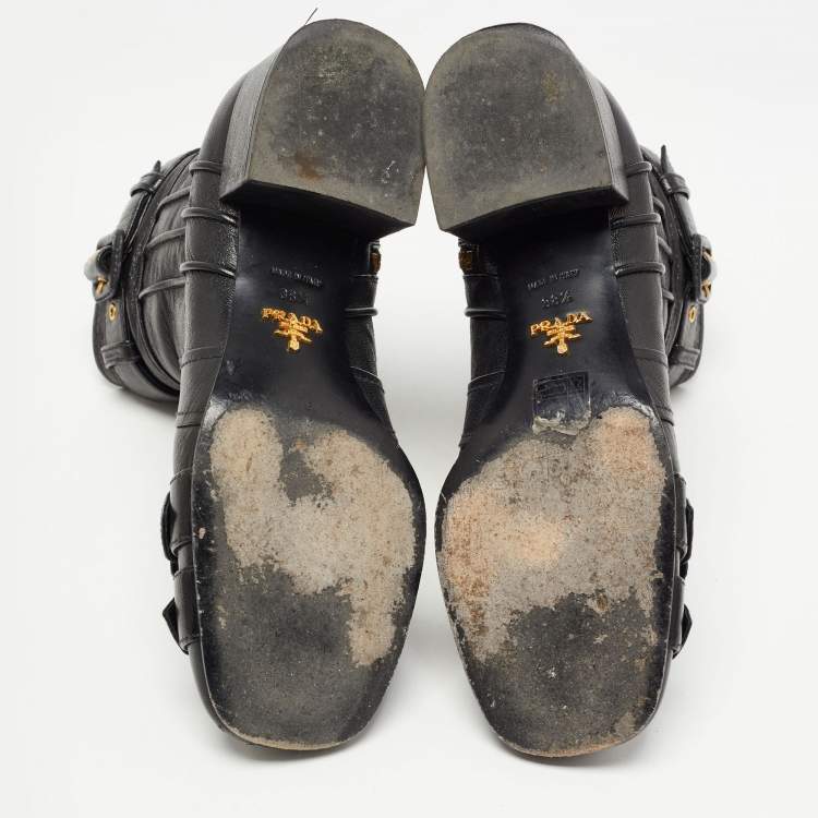 Pre Owned Prada Black Leather Ankle Boots Size 38.5