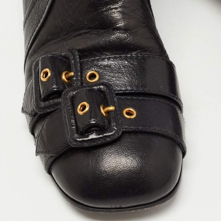Pre Owned Prada Black Leather Ankle Boots Size 38.5