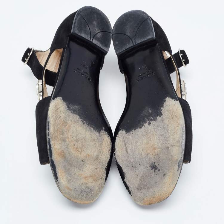 Pre Owned Prada Black Suede Crystal Embellished Flats Size 38.5