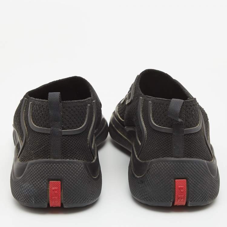 Pre Owned Prada Black Knit Fabric Technical Bike Slip On Sneakers Size 39.5